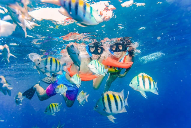 dos-personas-haciendo-snorkel-en -isla-mujeres